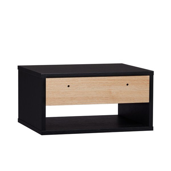 Comodino nero/di colore naturale con effetto rovere da parete Stripe – Woodman-image-2