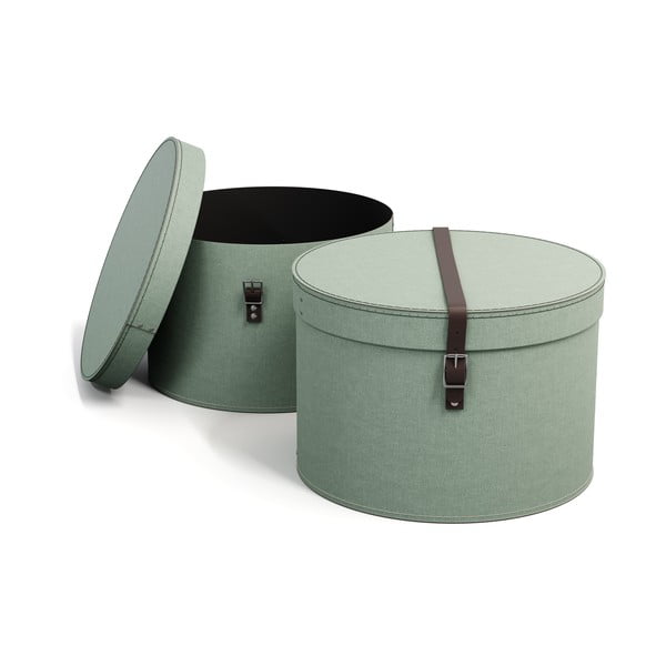 Scatole in set con coperchio color foglia di tè in cartone 2 pz ø 37,5x25,5 cm Rut Canvas Paper Laminate – Bigso-image-3