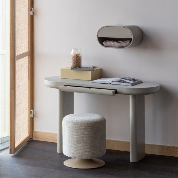 Poggiapiedi beige con rivestimento in bouclé Islen – WOOOD-image-2