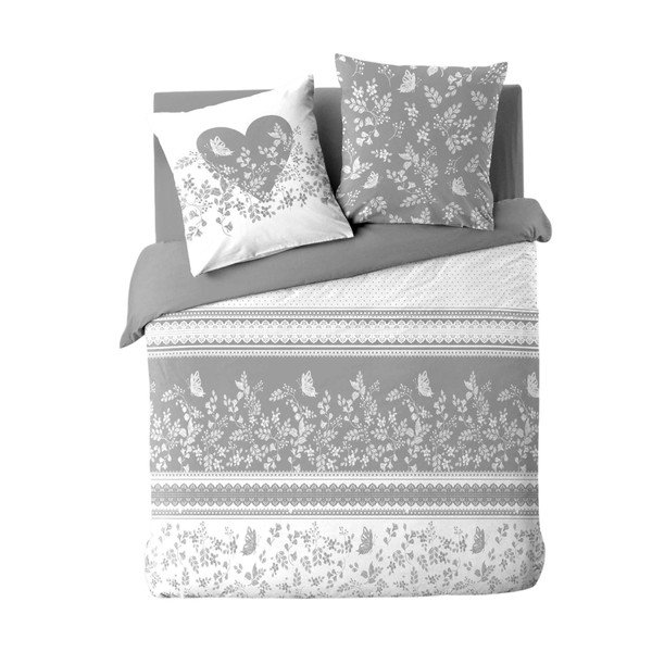 Set copripiumino e federa bianco/grigio in cotone per letto matrimoniale/per letto esteso 3 pezzi 240x220 cm Annie – douceur d'intérieur