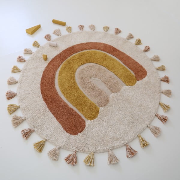 Tappeto per bambini color mattone/color crema in cotone lavabile e tessuto a mano ø110 cm Rainbow Toffee – Nattiot-image-2