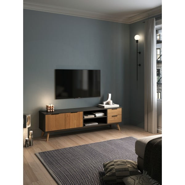 Tavolo TV in pino nero/naturale 180x53 cm Lavis - Marckeric-image-1