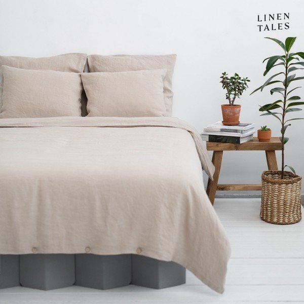 Biancheria da letto matrimoniale in fibra di canapa crema 200x200 cm - Linen Tales-image-1