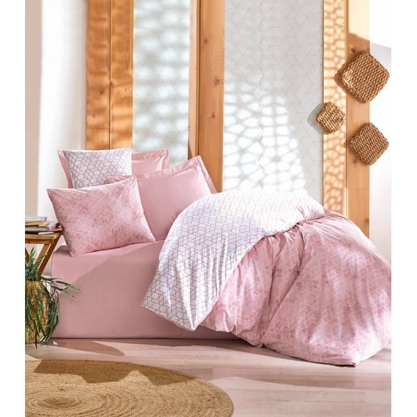 Set copripiumino e federa bianco/rosa in cotone renforcé per letto singolo 140x200 cm Soft Geometry – Mila Home Luxury