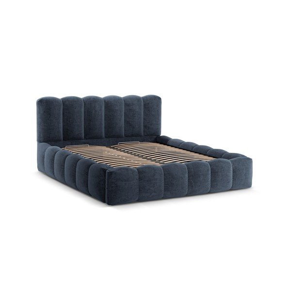 Letto matrimoniale imbottito blu scuro con contenitore con rete inclusa 180x200 cm Lupine – Micadoni -image-3