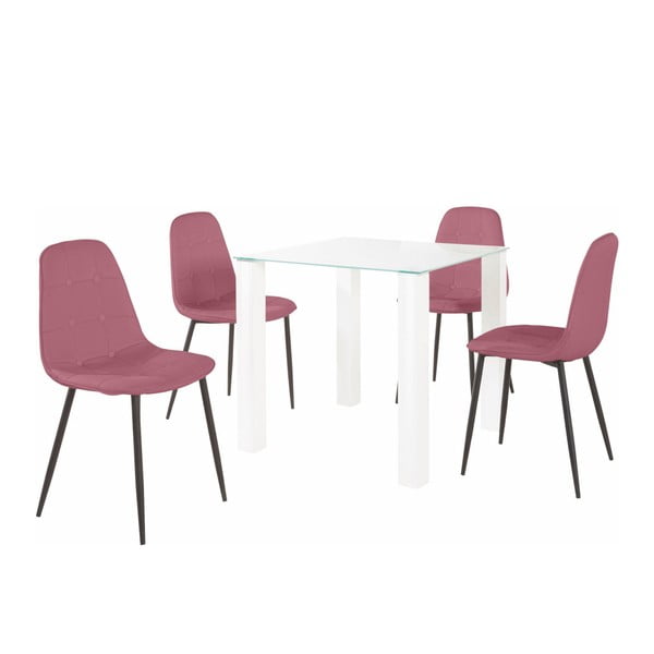 Set di tavolo da pranzo e 4 sedie rosa Dante, lunghezza tavolo 80 cm - Støraa