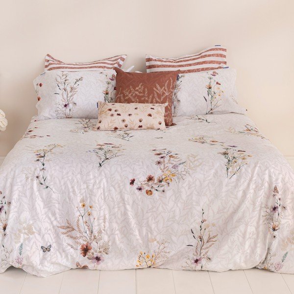 Copripiumino beige in cotone per letto singolo 140x200 cm Wild flowers - Happy Friday-image-1