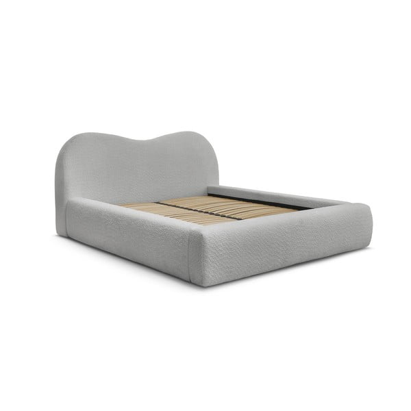 Letto matrimoniale in grigio chiaro imbottito con spazio contenitivo con rete inclusa 140x190 cm Orlane – Bobochic Paris