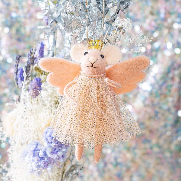 Decorazione per albero di natale in tessuto fatta a mano 13 cm Pink Princess Fairy Mouse – Sass & Belle-image-1