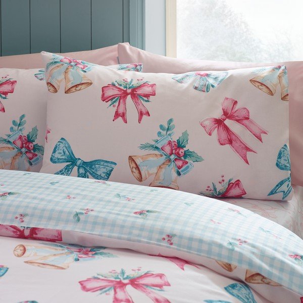 Set copripiumino e federa rosa per letto singolo 135x200 cm Bows And Bells – Catherine Lansfield-image-3