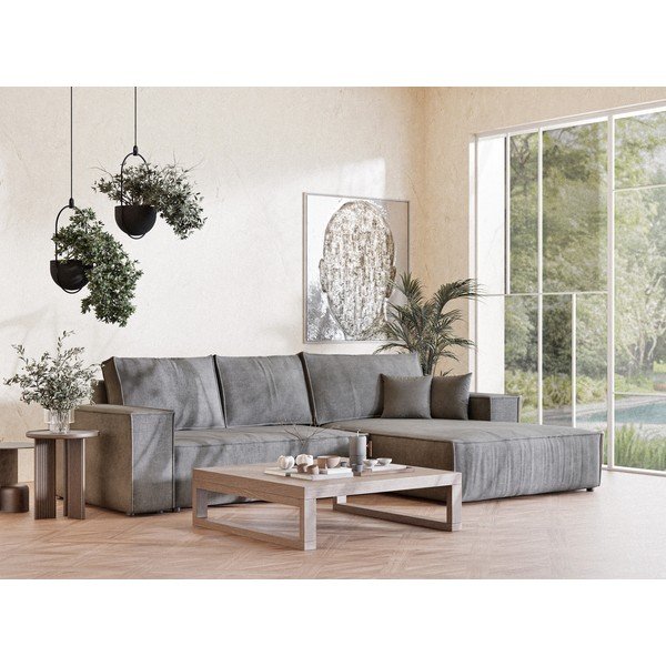 Divano angolare grigio allungabile/con contenitore (con penisola a destra/con chaise lounge) con rivestimento in ciniglia Maze – Maison de Rêve-image-1