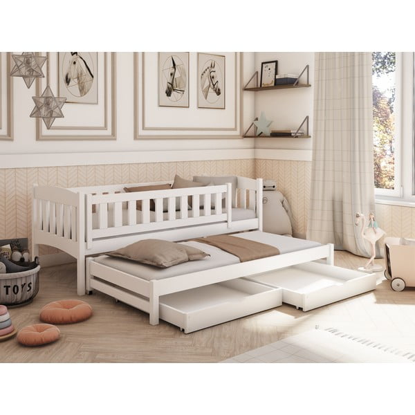 Letto per bambini in legno di pino bianco con letto estraibile e contenitore 90x200 cm Amelka - Lano Meble-image-1
