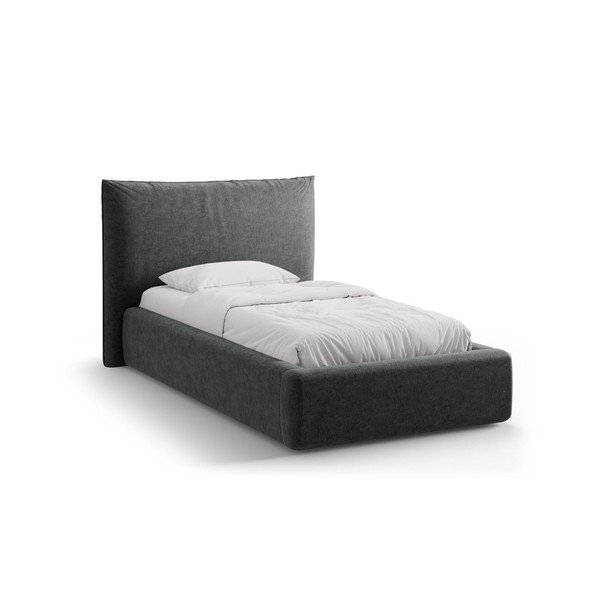 Letto singolo imbottito grigio scuro con contenitore con rete inclusa 90x200 cm Kaelle – Micadoni 