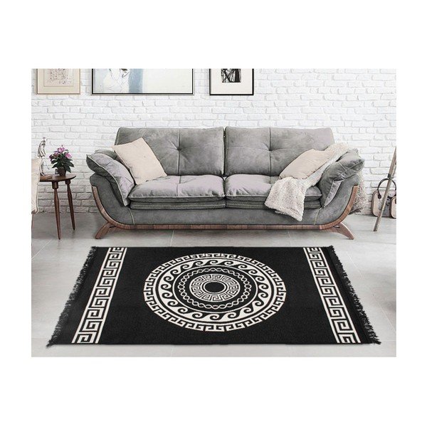 Tappeto bifacciale beige e nero Mandala, 120 x 180 cm - Cihan Bilisim Tekstil-image-3