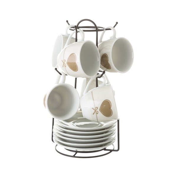 Sada 6 šálků s podšálky na kovovém stojanu Unimasa Heart