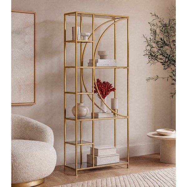 Libreria dorata in acciaio 66x176x25,5 cm Elenor – Bizzotto-image-1
