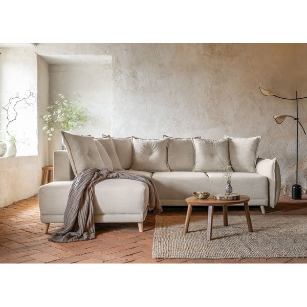 Divano letto in velluto a coste beige (angolo sinistro) Lazy Lukka - Miuform-image-1