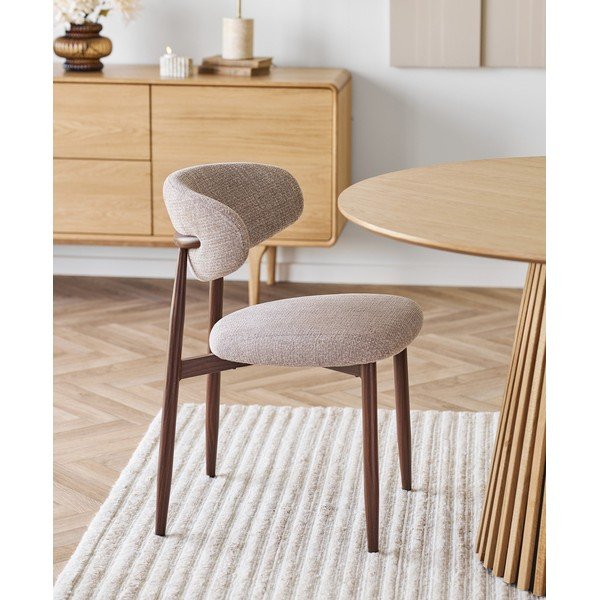 Sedia da pranzo beige/marrone scuro in imbottito Levanto – House Nordic-image-1