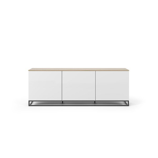 Bílá komoda s deskou v dekoru dubového dřeva s černými nohami TemaHome Join