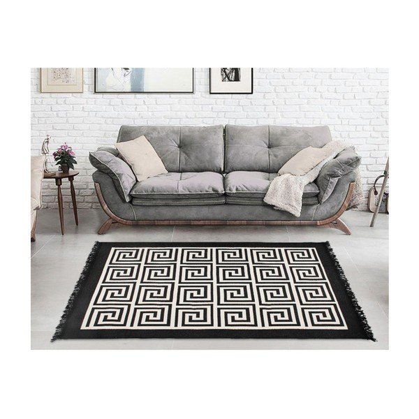 Tappeto bifacciale beige e nero Incorniciato, 80 x 150 cm - Cihan Bilisim Tekstil-image-3