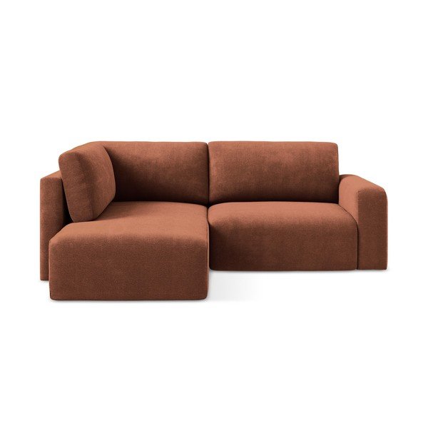 Divano angolare color terracotta allungabile/con contenitore (con penisola a sinistra/a L) con rivestimento in ciniglia Kona – Makamii