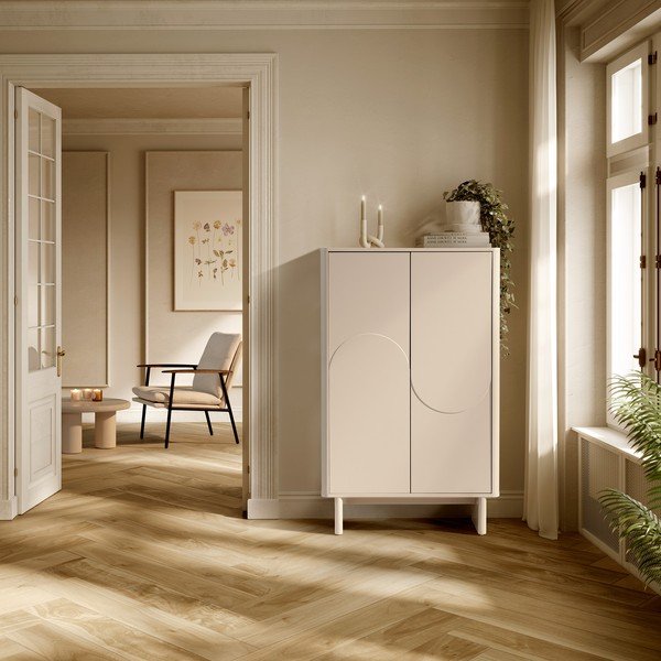 Armadietto color crema 80x130x40 cm Solei – MOME-image-1