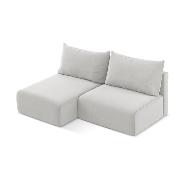 Divano angolare grigio chiaro allungabile/con contenitore (con penisola a sinistra/con chaise lounge) con rivestimento in velluto Kalena – Makamii-image-3