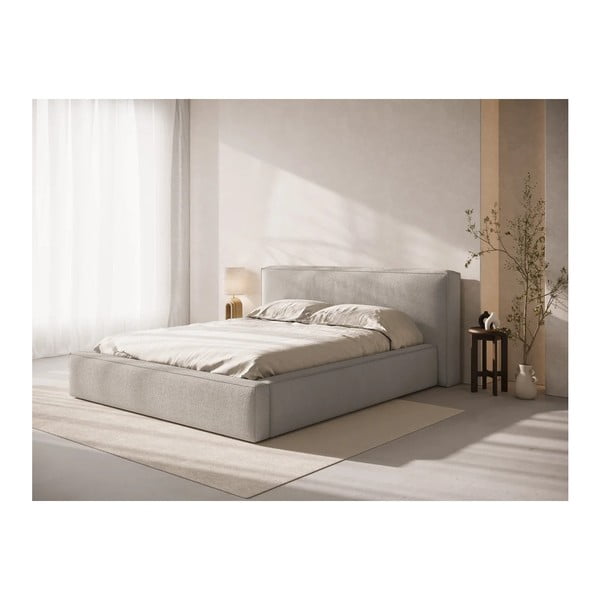 Letto matrimoniale imbottito grigio chiaro con contenitore con rete inclusa 200x200 cm Simon Olivia – Micadoni -image-1