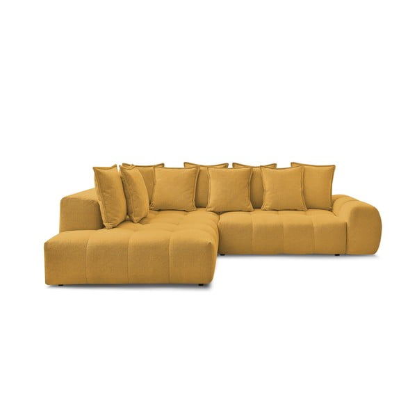 Divano angolare color senape allungabile e con contenitore (penisola a sinistra/a L) con rivestimento in ciniglia Everest – Bobochic Paris