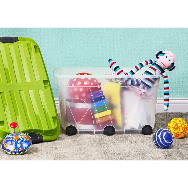 Cassetta di plastica con coperchio su ruote 57 l Roller - Rotho-image-1