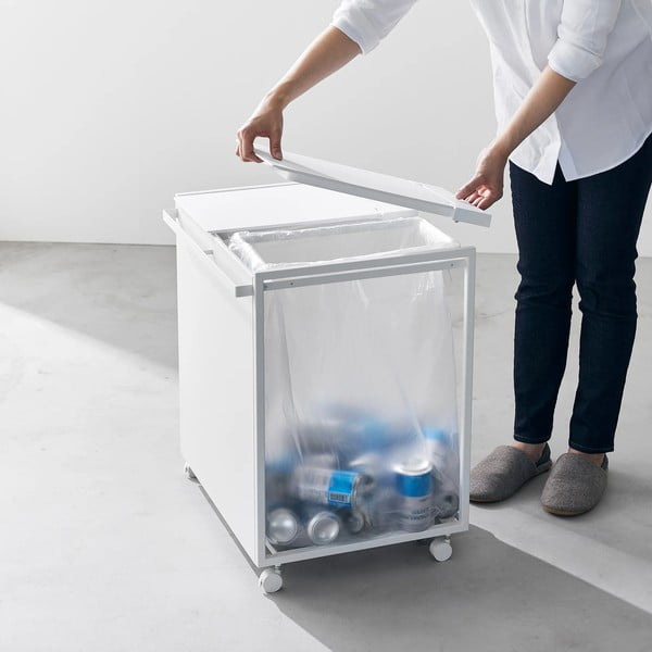 Bidone bianco in metallo per rifiuti differenziati Tower - YAMAZAKI-image-3