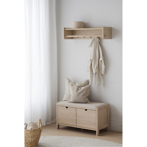 Appendiabiti da parete con ripiano in legno di quercia in colore naturale Hillmond - Rowico-image-1