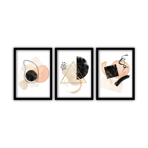 Set di 3 dipinti in cornice nera Geometria, 35 x 45 cm - Vavien Artwork