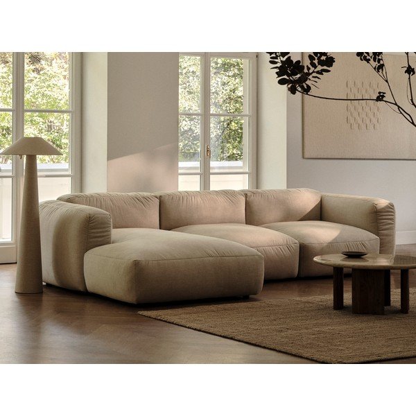 Parte divano componibile beige (solo con parte centrale) con rivestimento in velluto Martina – Micadoni -image-1