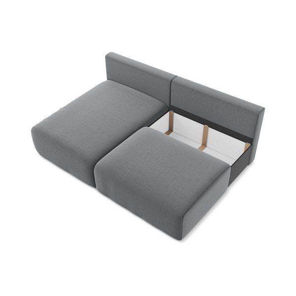 Divano angolare grigio allungabile/con contenitore (con penisola a sinistra/con chaise lounge) con rivestimento in velluto Kalena – Makamii-image-4