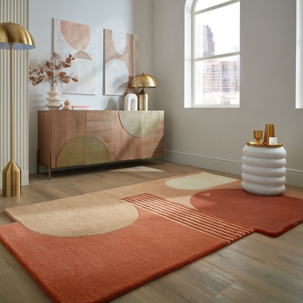 Tappeto color terracotta in lana tessuto a mano 120x180 cm Lozenge Terracotta – Flair Rugs-image-1