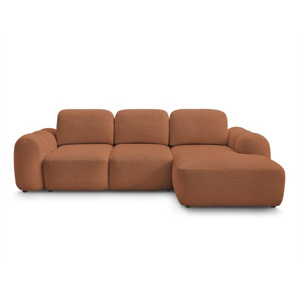 Divano angolare arancione allungabile/con contenitore (con penisola a destra/con chaise lounge) con rivestimento in bouclé Montaigne – Bobochic Paris