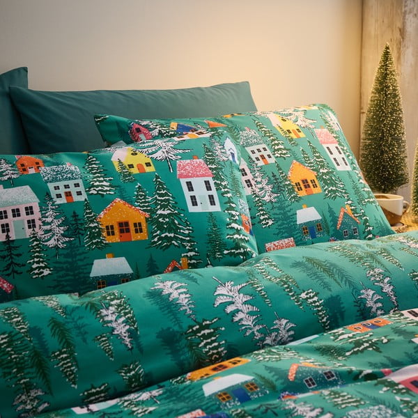 Biancheria verde per letto matrimoniale 200x200 cm Festive Forest - Catherine Lansfield-image-4