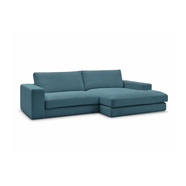 Divano angolare blu (penisola a destra/chaise lounge) con rivestimento in velluto a coste Leonard – Bobochic Paris-image-3