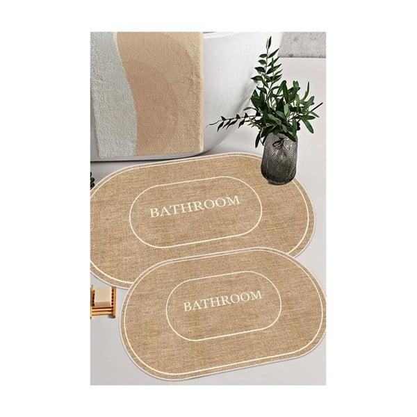 Tappetini da bagno marrone e crema in set da 2 60x90 cm Jute Look - Mila Home-image-1