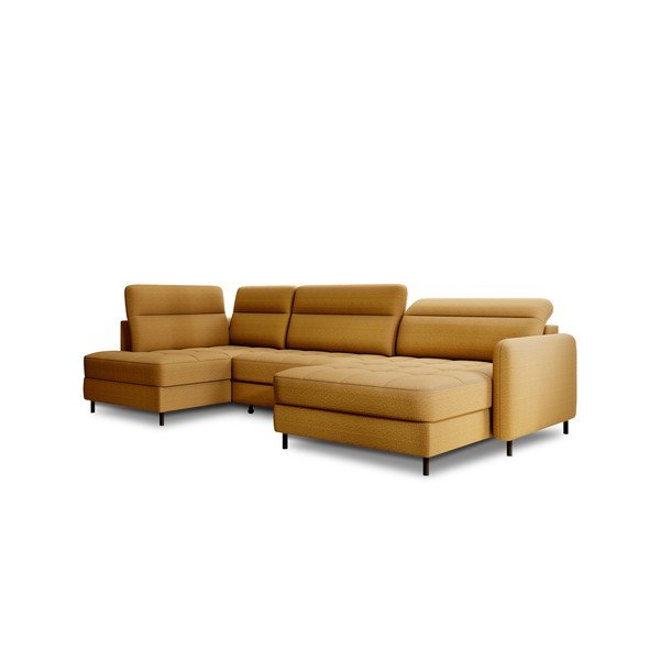 Divano angolare giallo allungabile/con contenitore (con penisola a sinistra/a U) e rivestimento in velluto Berrto – ELTAP-image-2