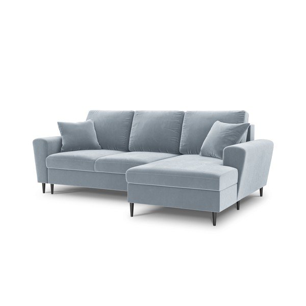 Divano angolare azzurro allungabile e con contenitore (con penisola a destra/con chaise lounge) con rivestimento in velluto Kyoto – Cosmopolitan Design-image-1