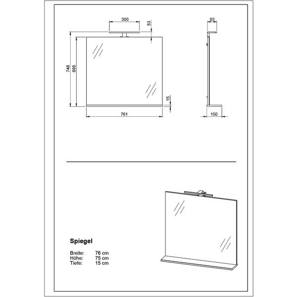 Specchio da parete con illuminazione/con ripiano  76x75 cm – Germania-image-3