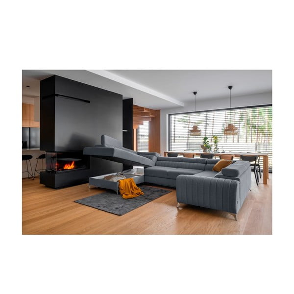 Divano angolare blu allungabile/con contenitore (con penisola a sinistra/a U) Louis – ELTAP-image-2