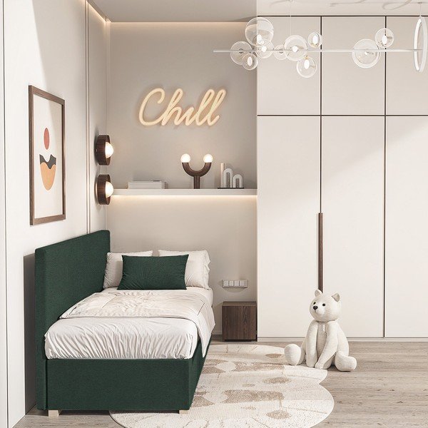 Letto da bambini verde scuro con contenitore con materasso incluso 90x200 cm Cozi – Ghado-image-1