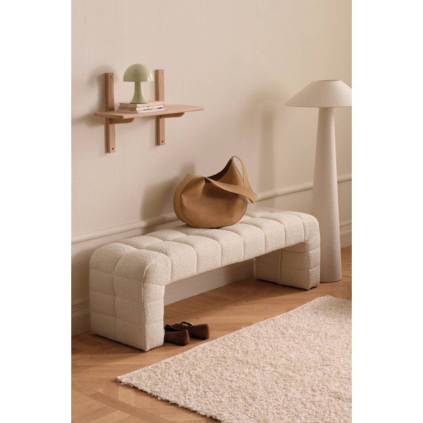 Panchina color crema in imbottito con rivestimento in bouclé Fanita – Ellos Home-image-1