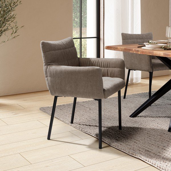 Sedia da pranzo marrone chiaro imbottito con braccioli Naomi – MOME-image-2