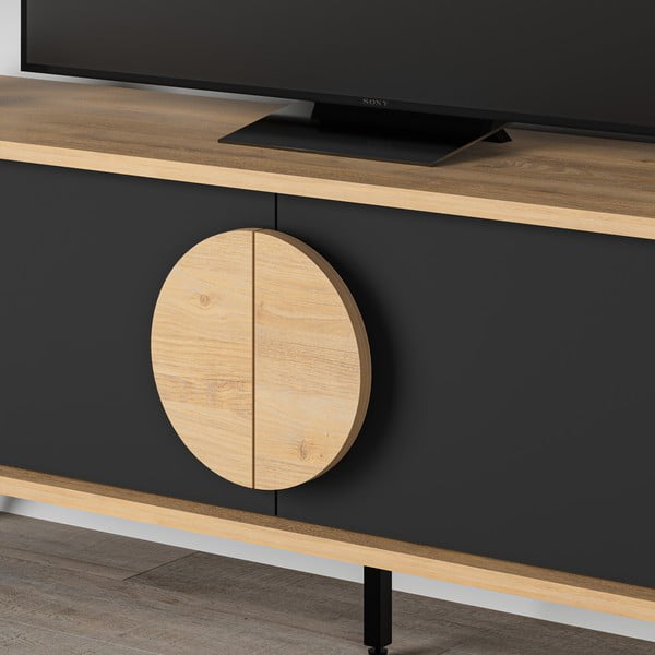 Tavolo TV in rovere decorato in colore nero e naturale 140x51 cm Vae - Marckeric-image-1
