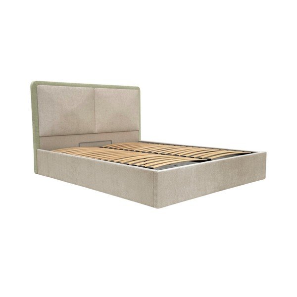 Letto matrimoniale beige imbottito con contenitore con rete inclusa 180x200 cm Mara – Bobochic Paris