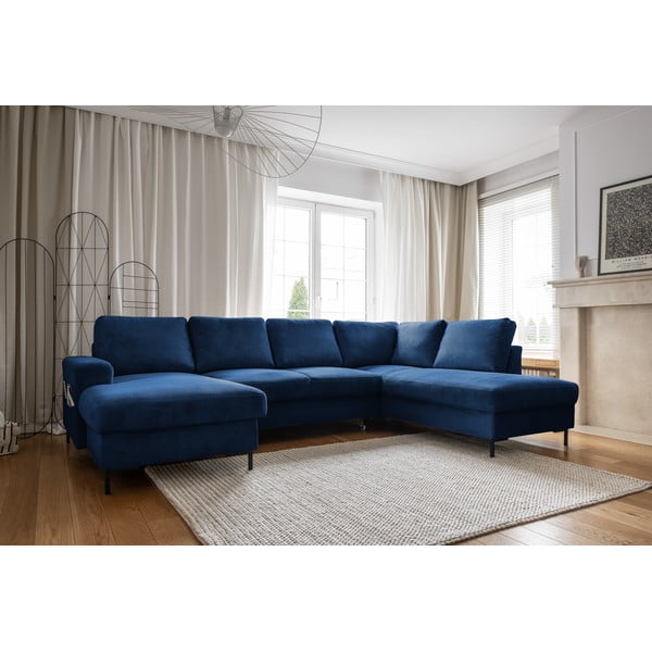 Divano letto angolare in velluto a coste blu scuro (angolo destro) Lofty Lilly - Miuform-image-3